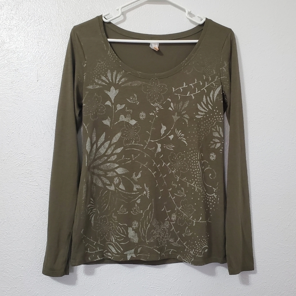 Sale 4/$30 Lucy Activewear Olive Green Top Women's Size Medium - Picture 2 of 8